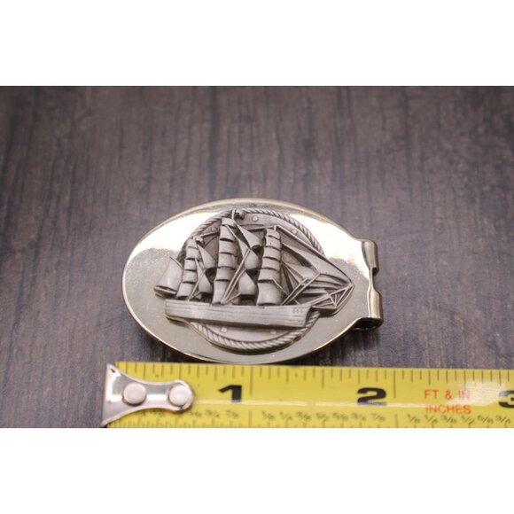 Sailing Ship Money Clip Pocket Metal Nautical Design Silver Tone Unique Vintage - Picture 10 of 11